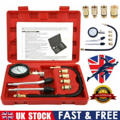 compression tester kit in use on petrol engine