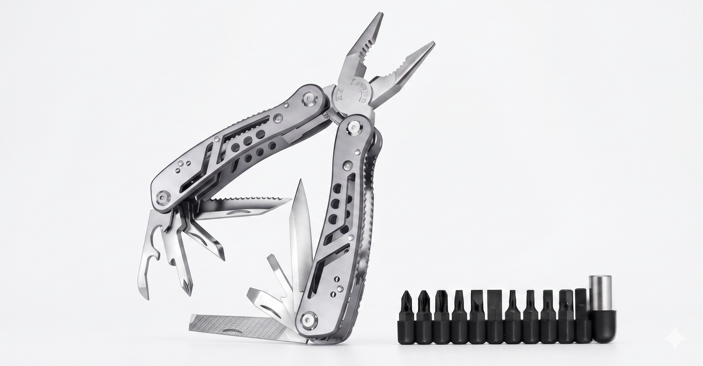 24-in-1 multi-tool kit with driver bits — full contents view
