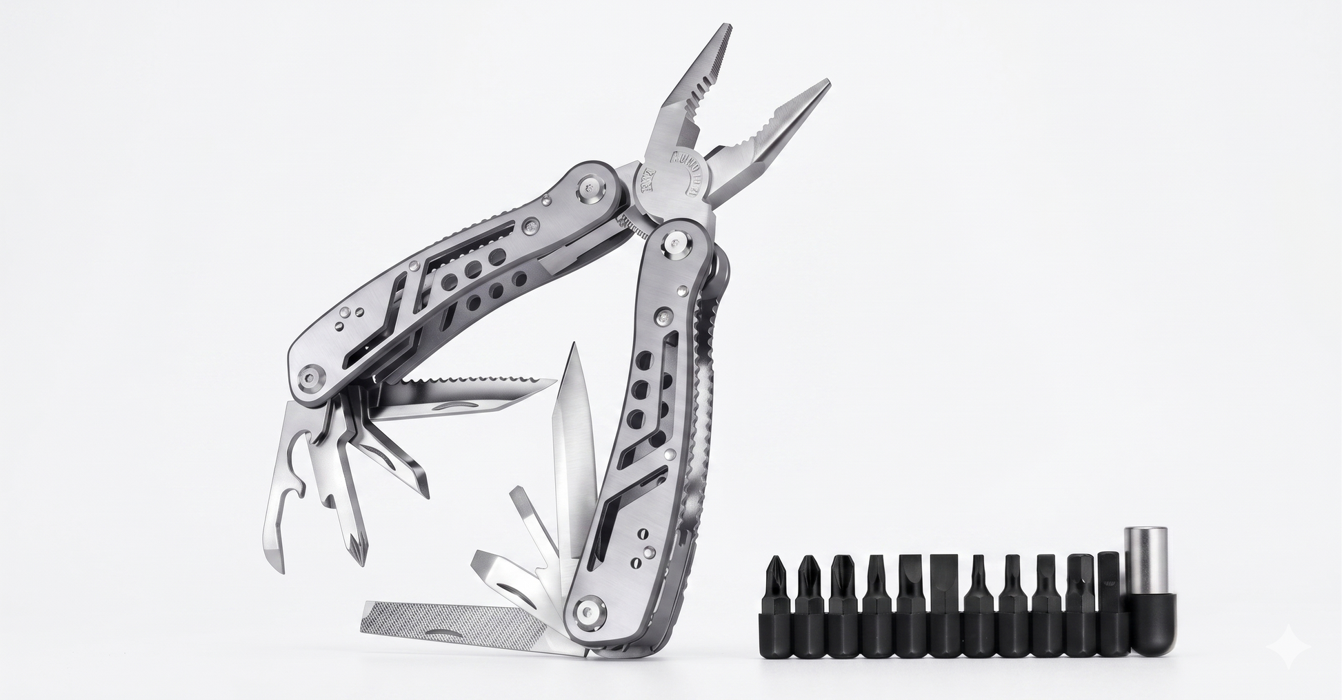 24-in-1 multi-tool kit with driver bits — full contents view