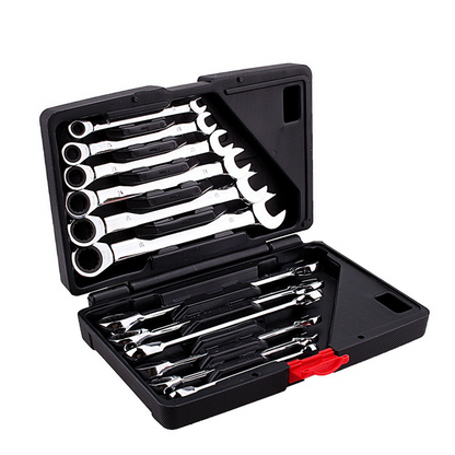 ratchet spanner set in use on engine bolt