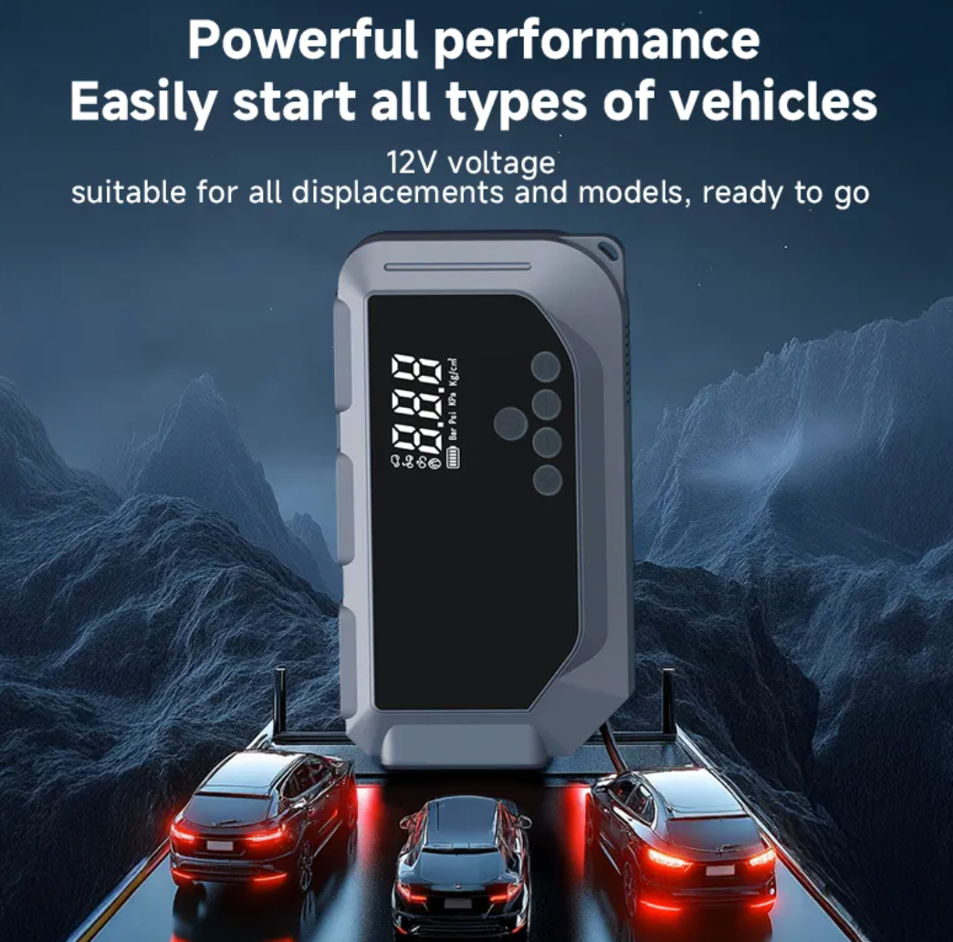 3-in-1 Car Jump Starter, Air Compressor & Tyre Inflator — 12V, 150PSI