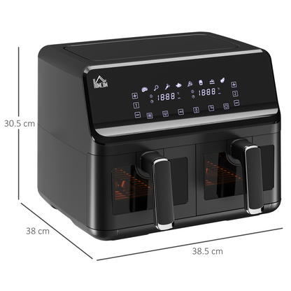 dual-zone air fryer touchscreen control panel close-up