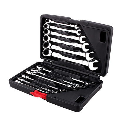 ratchet spanner set sizes 8-19mm laid out