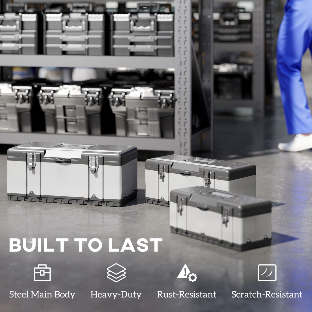 steel tool box set removable tote tray inside