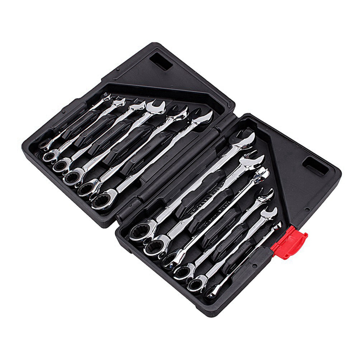 ratchet spanner set chrome vanadium finish close-up