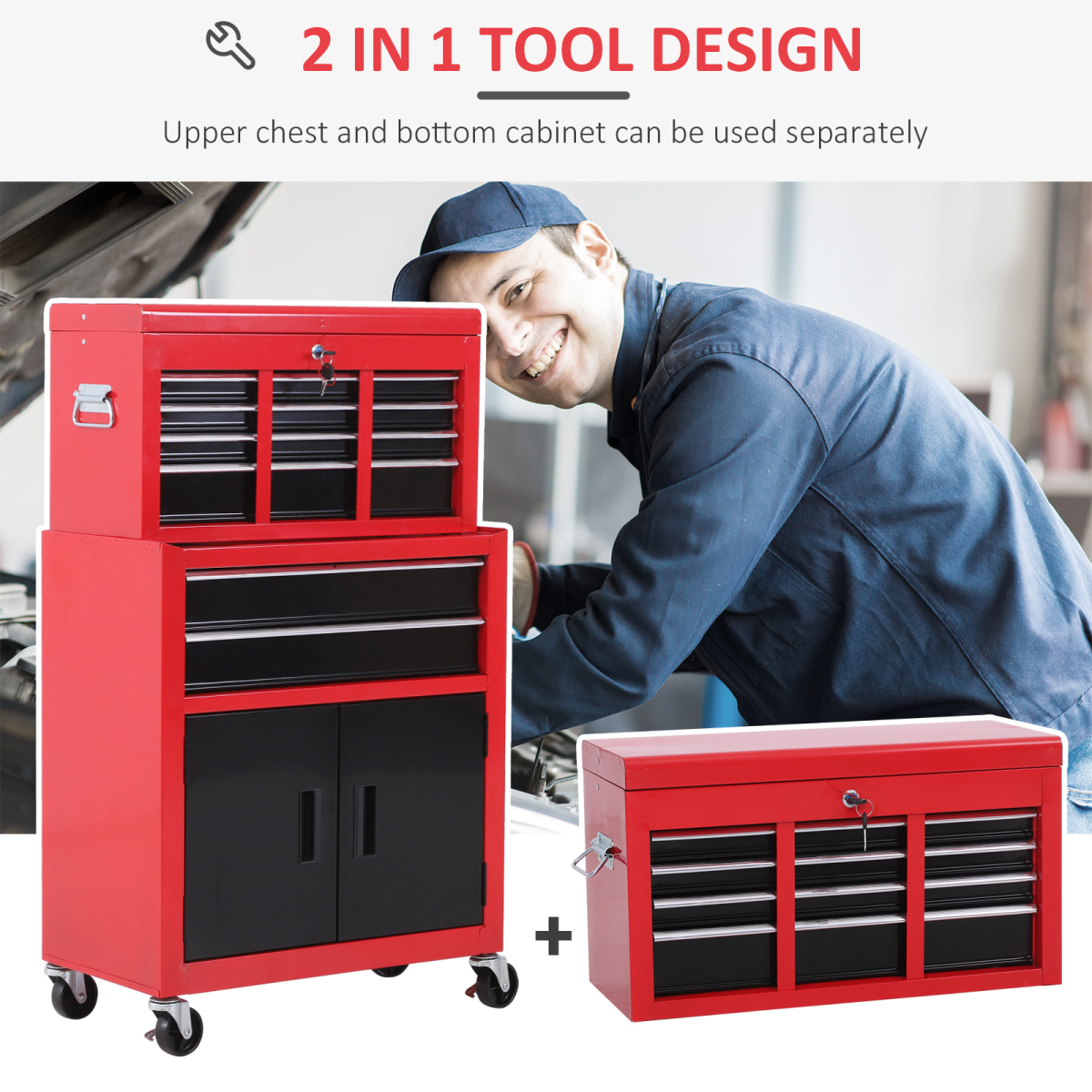 Roller tool cabinet on castor wheels