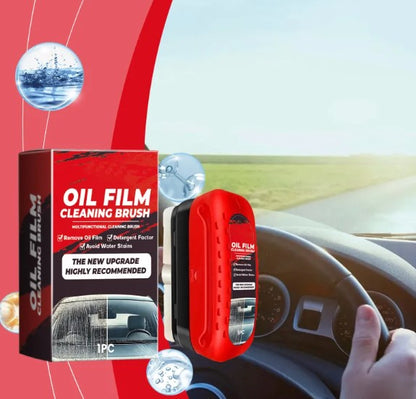 Car glass cleaner & oil film remover before and after on windscreen