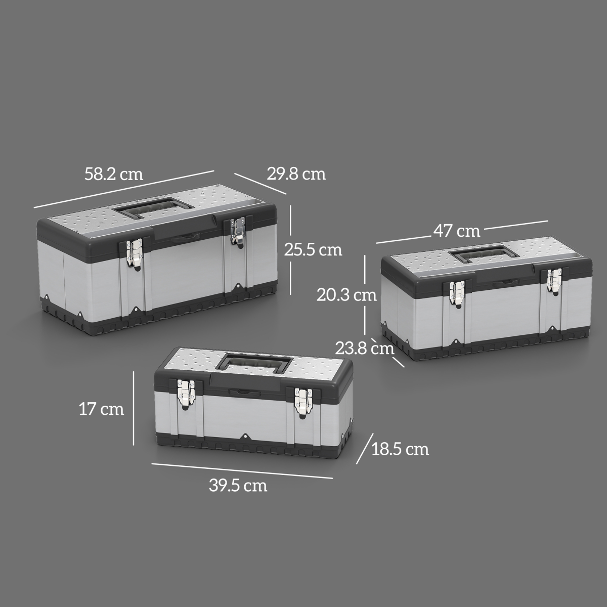 steel tool box set latch and handle close-up