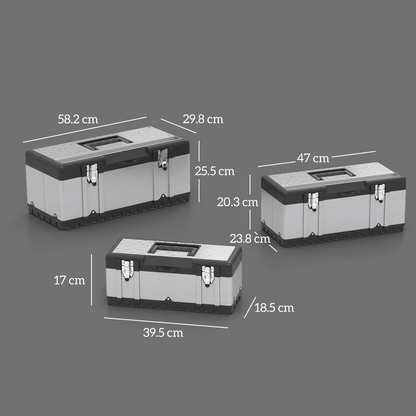 steel tool box set latch and handle close-up