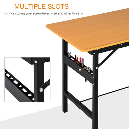Folding workbench tool slots on the frame