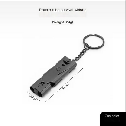 Stainless steel emergency survival whistle twin-tube design close-up