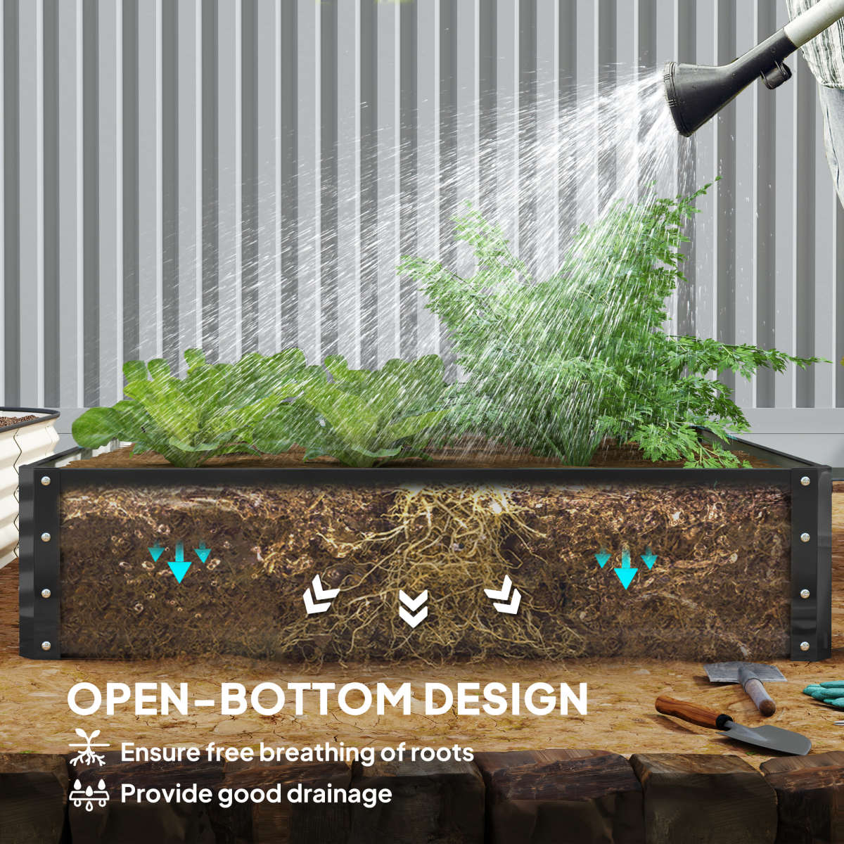 raised garden bed steel panel close-up
