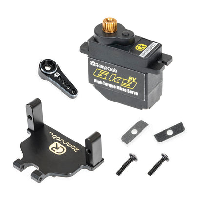 RampCrab 6kg Steering Servo with Servo Mount Bracket and Servo Horn for SCX24 AX24 RC Car Model Parts Upgrade Parts for Axial AX24 SCX24 1/24 RC Crawler (Black Horn)