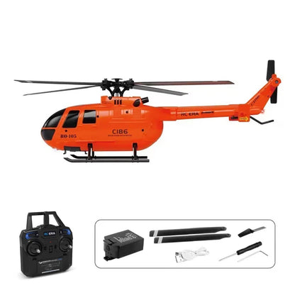 tactical RC helicopter in flight with auto-hover