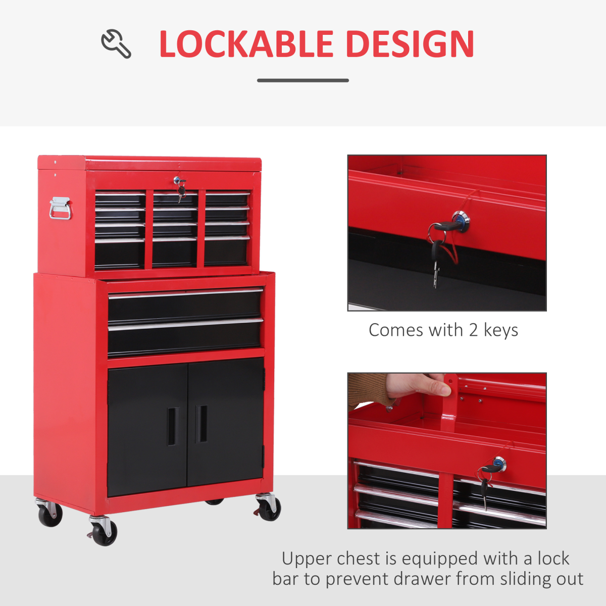Roller tool cabinet red powder-coated finish
