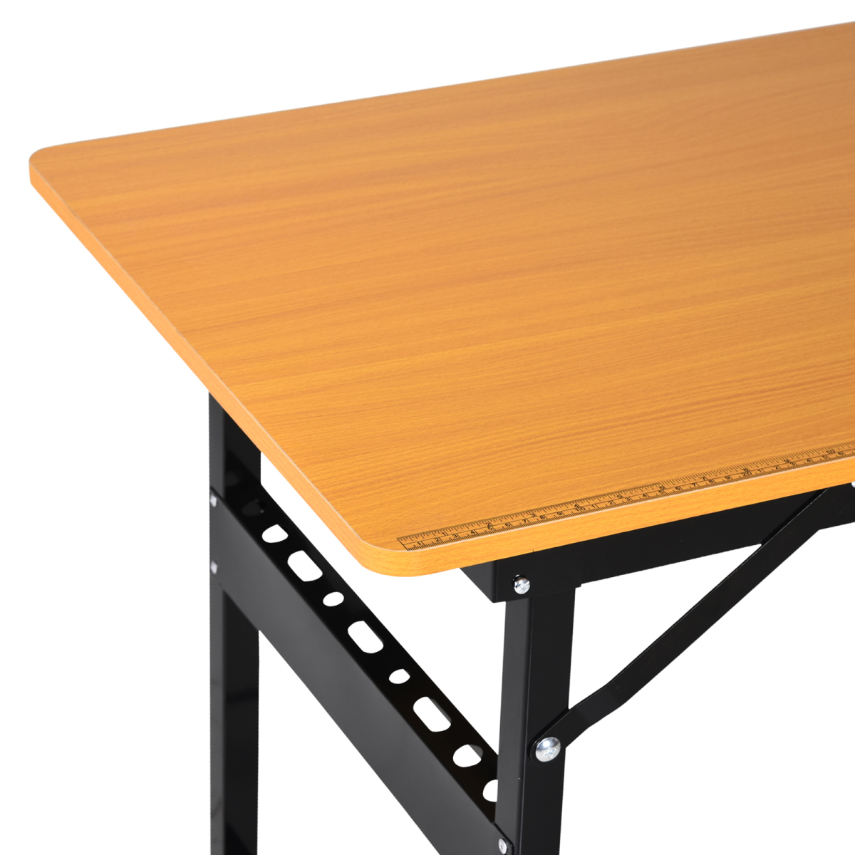 Folding workbench steel leg and support detail