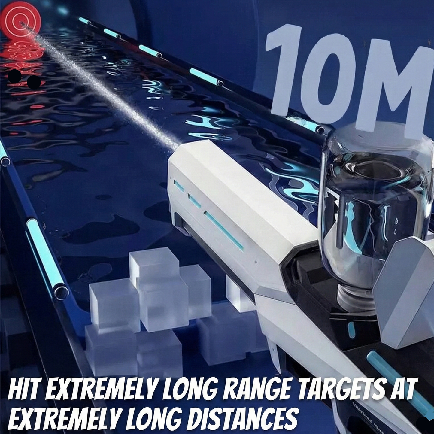 Mk-1 Electric Hydro Blaster hitting targets at 10M distance over water.