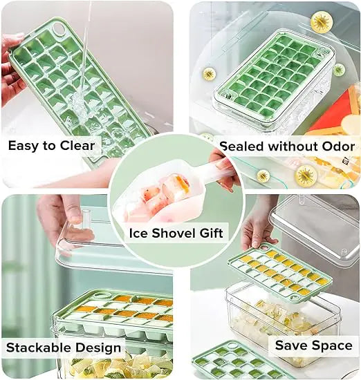 Mini Ice Cube Trays with Lid and Bin - 60 Pieces