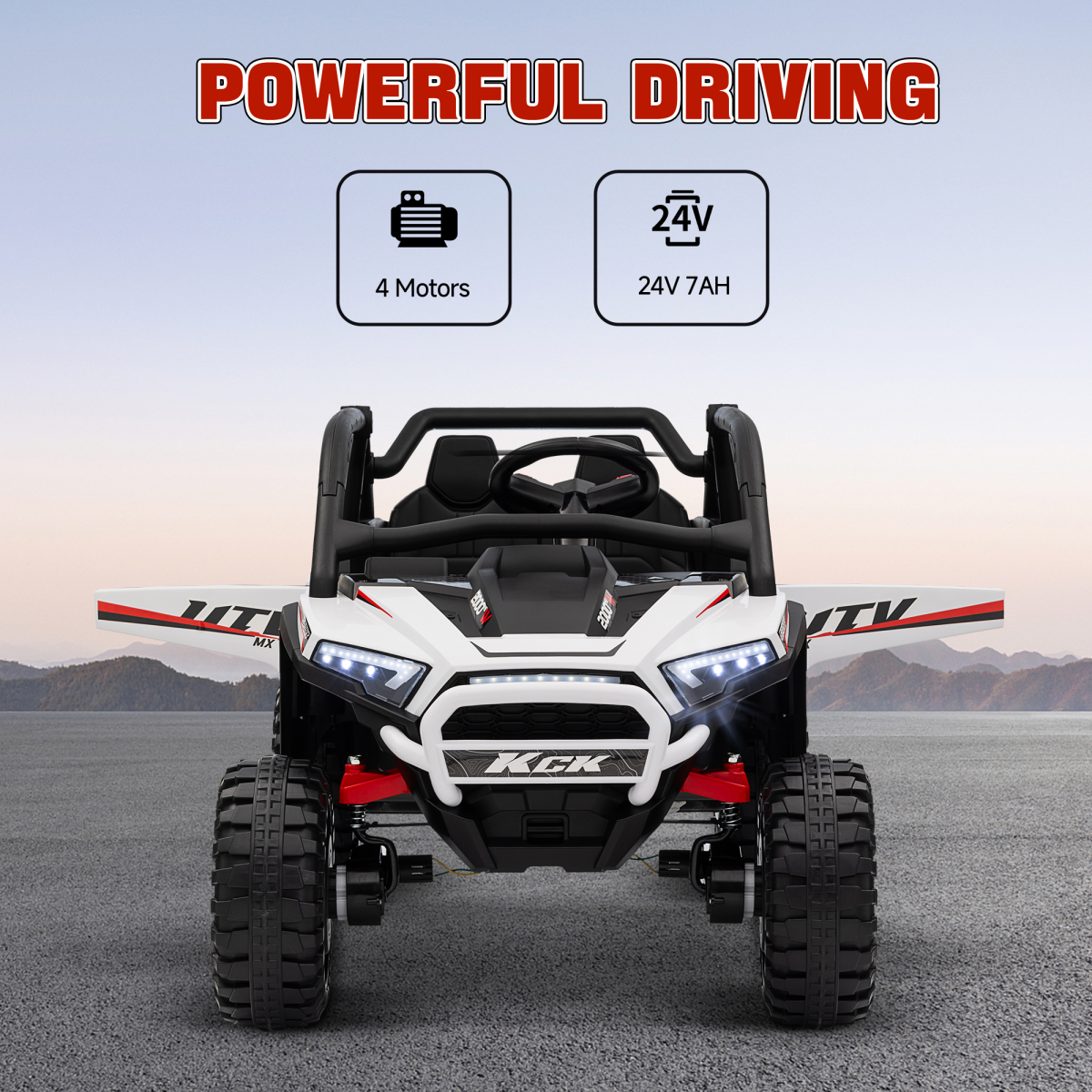 24V Ride On Truck front view highlighting the powerful driving 4-motor system