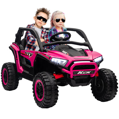 24V Ride On Truck - Pink edition with kids showcasing outdoor adventure.