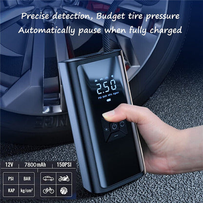 Cordless rechargeable tyre inflator with digital display