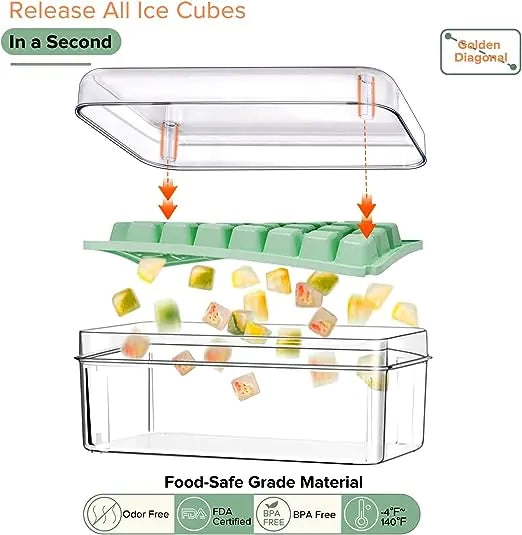 Mini Ice Cube Trays with Lid and Bin - 60 Pieces