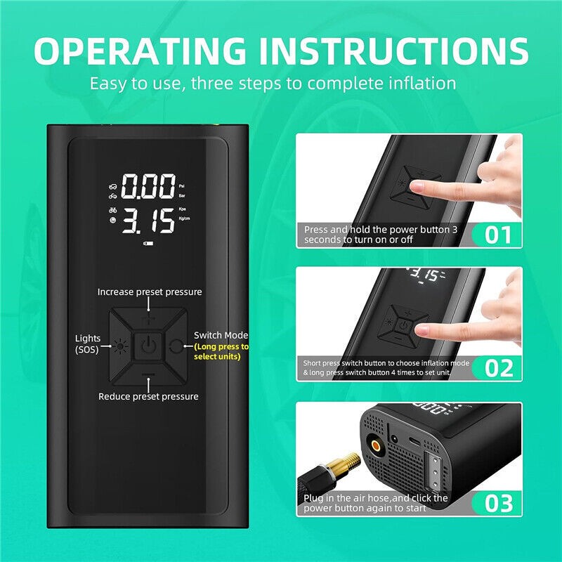 Cordless tyre inflator inflating a car tyre