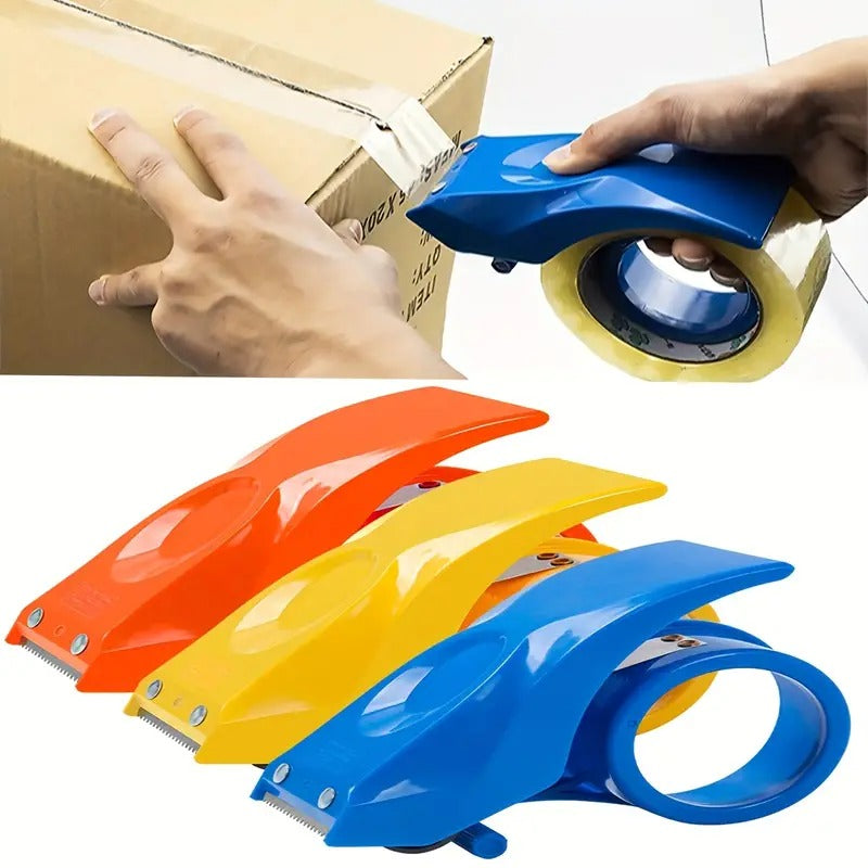 Heavy-duty packing tape gun dispenser sealing a box one-handed