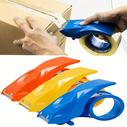 Heavy-duty packing tape gun dispenser sealing a box one-handed