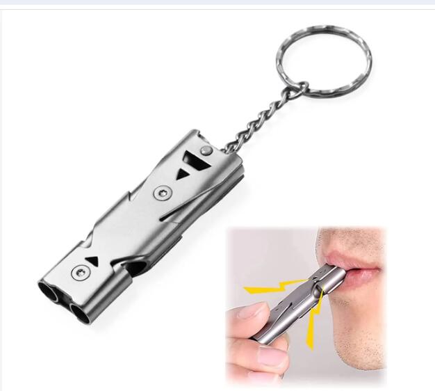 Stainless steel emergency survival whistle with keychain - gunmetal