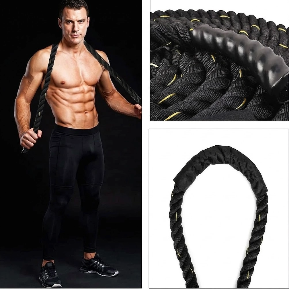 Tactical jump rope coiled for compact storage