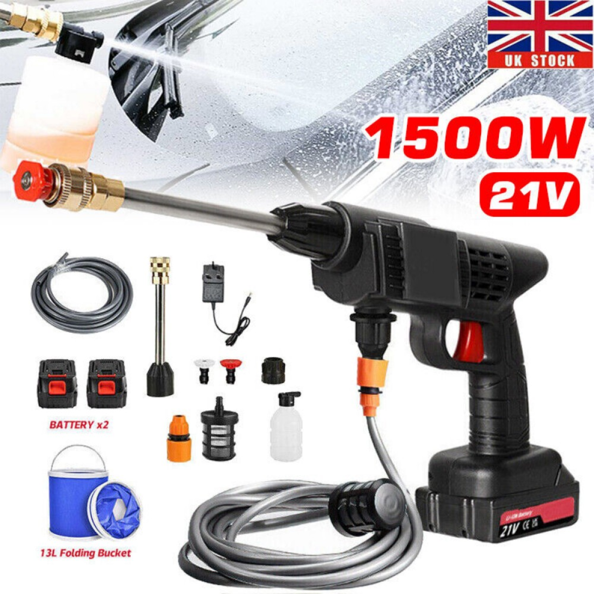 Cordless Portable Car Pressure Washer (2-Battery, 1500W) — Jet Wash Gun