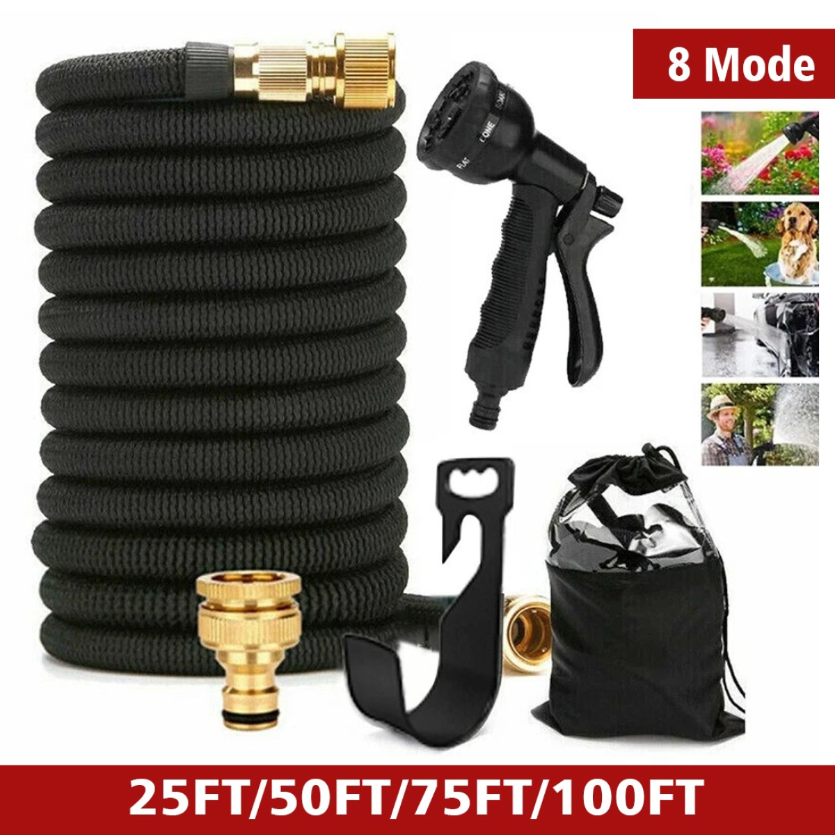 Expandable garden hose 50ft with spray gun — main view
