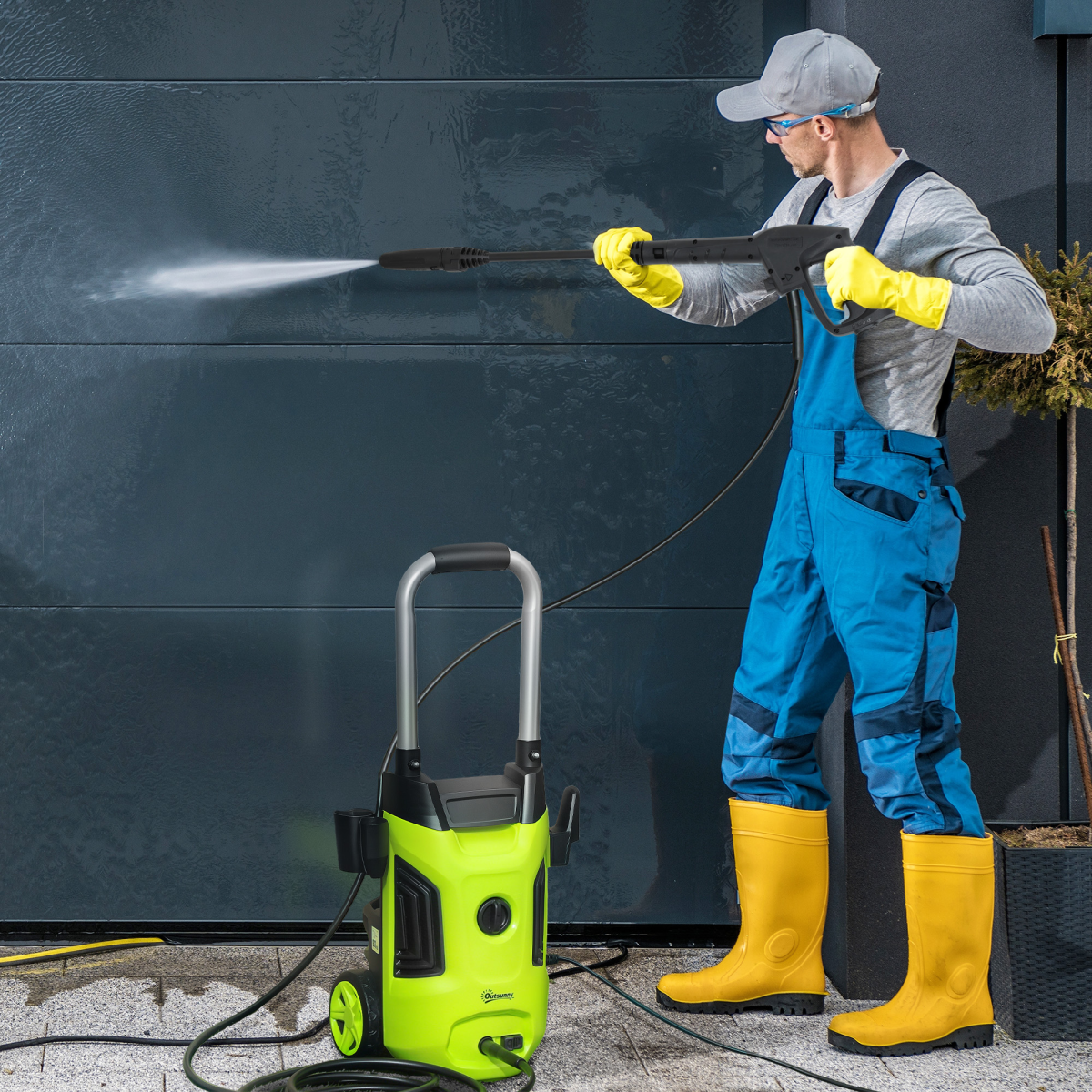high-pressure washer — upright unit front view