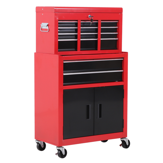Red roller tool cabinet with top chest and roll cab