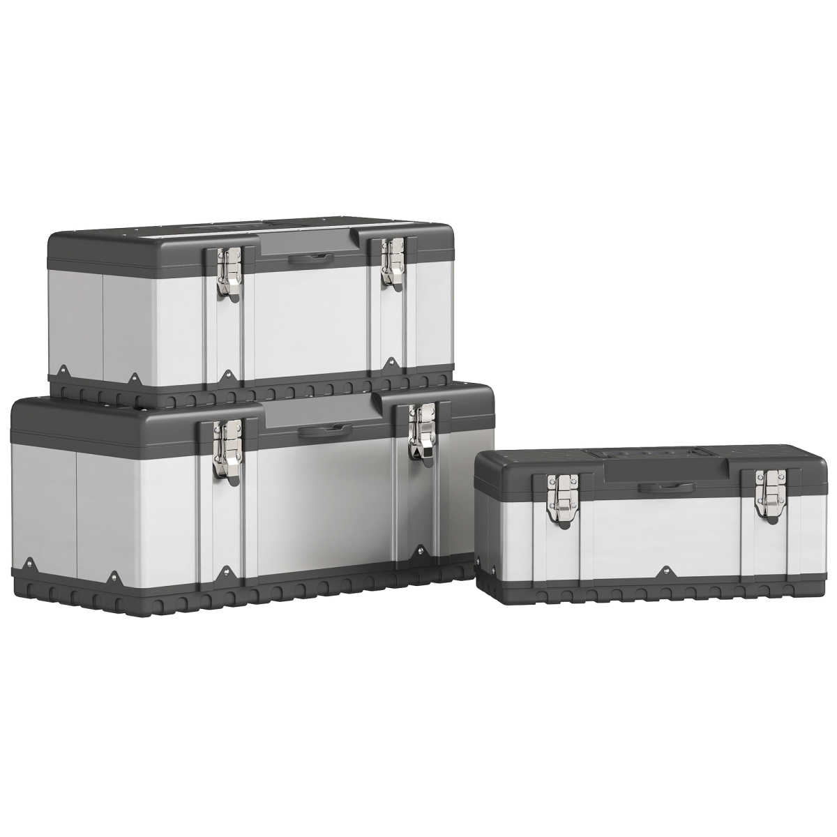steel tool box set — three sizes stacked front view