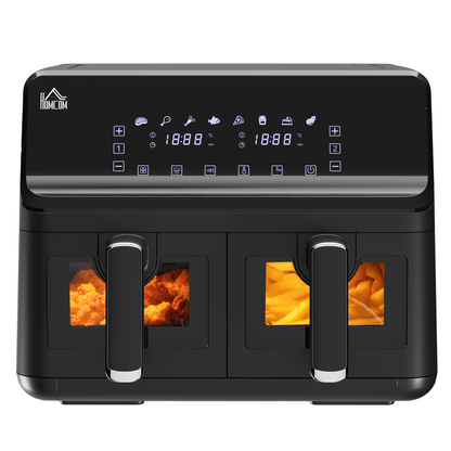 dual-zone air fryer — front view with two baskets